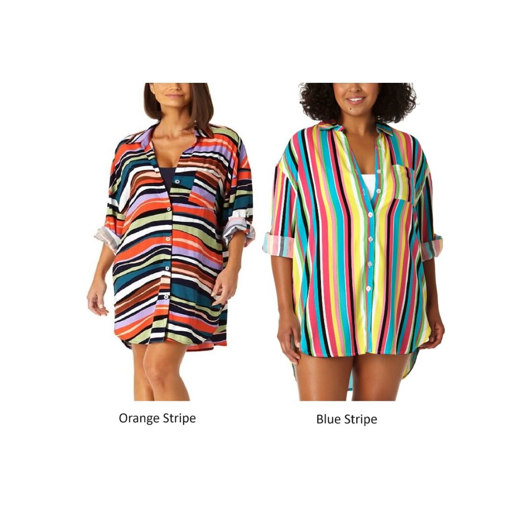 NWT Anne Cole Women's Button Down Boyfriend Shirt Dress Sizes 8-16 $100 8B534